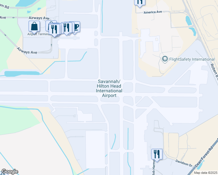 map of restaurants, bars, coffee shops, grocery stores, and more near 400 Airways Avenue in Savannah
