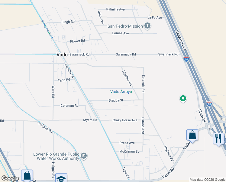 map of restaurants, bars, coffee shops, grocery stores, and more near 98 Coors Road in Vado