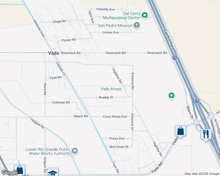 map of restaurants, bars, coffee shops, grocery stores, and more near 43 Coors Road in Vado