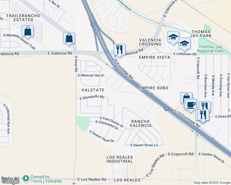 map of restaurants, bars, coffee shops, grocery stores, and more near 4970 East Butterweed Drive in Tucson