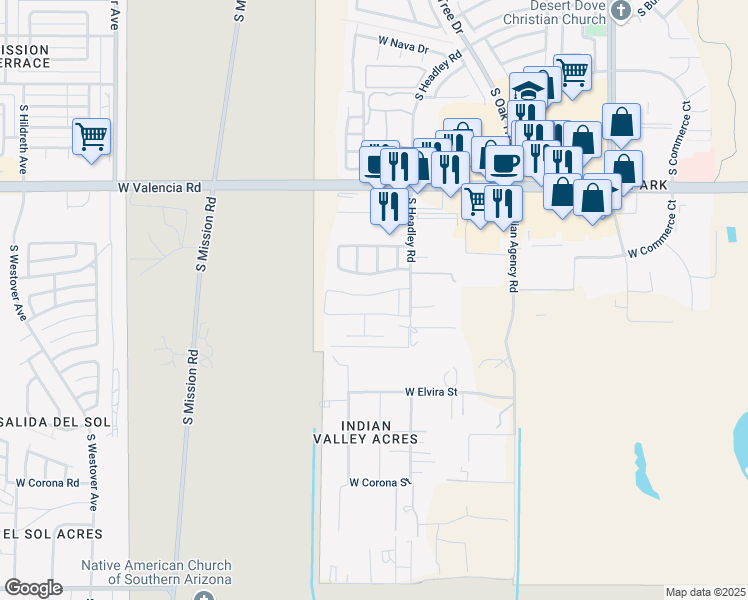 map of restaurants, bars, coffee shops, grocery stores, and more near 1972 West Calle Cielo De Oro in Tucson
