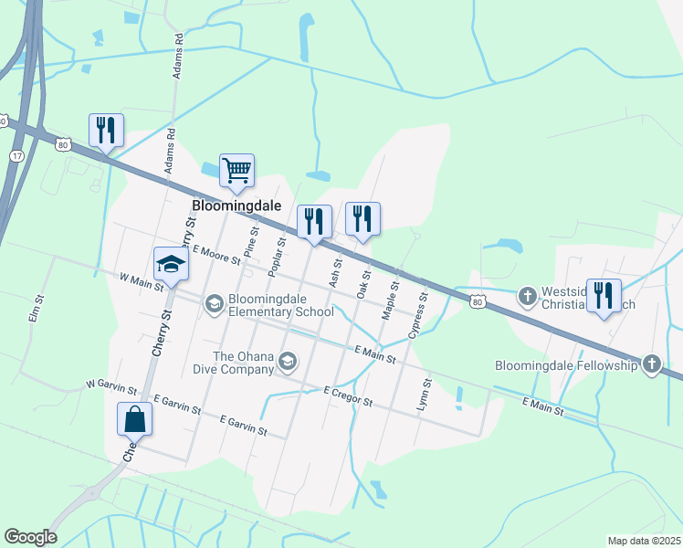 map of restaurants, bars, coffee shops, grocery stores, and more near 501 U.S. 80 in Savannah