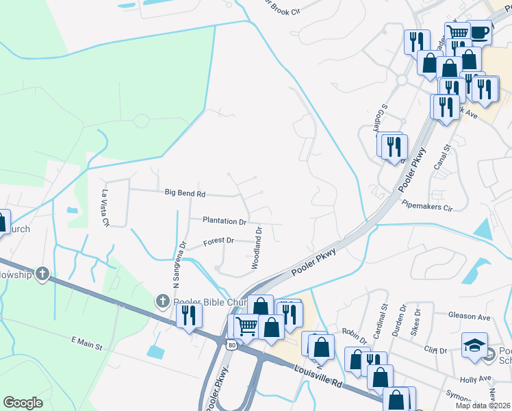 map of restaurants, bars, coffee shops, grocery stores, and more near 412 Musket Court in Pooler