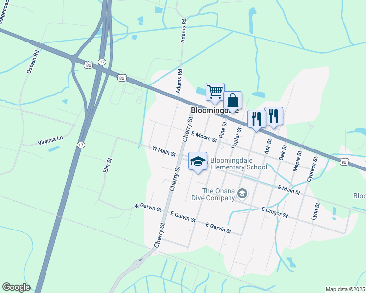 map of restaurants, bars, coffee shops, grocery stores, and more near 126 Georgia 17 in Bloomingdale