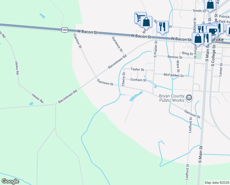 map of restaurants, bars, coffee shops, grocery stores, and more near 315 Garrison Street in Pembroke