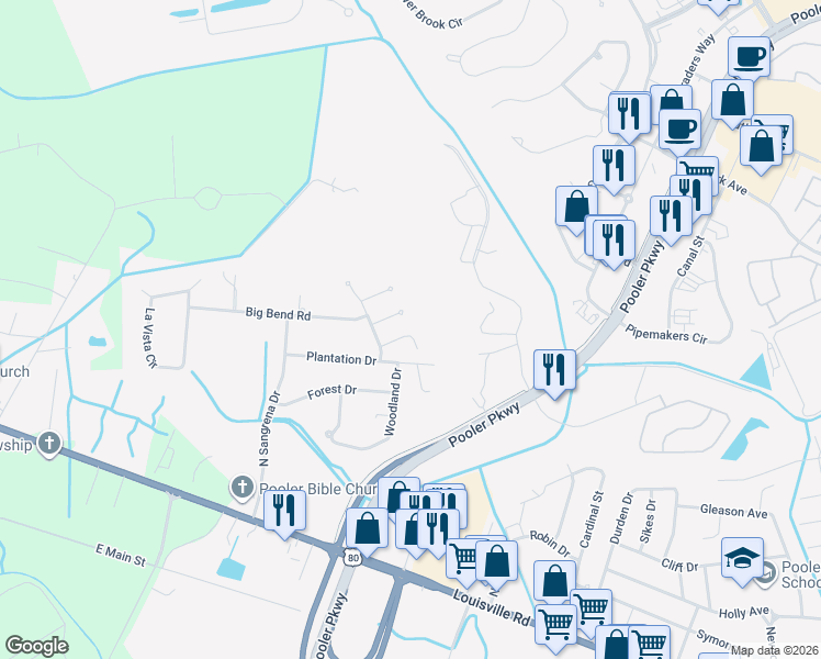 map of restaurants, bars, coffee shops, grocery stores, and more near 412 Musket Court in Pooler