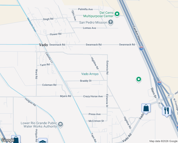 map of restaurants, bars, coffee shops, grocery stores, and more near 43 Coors Road in Vado