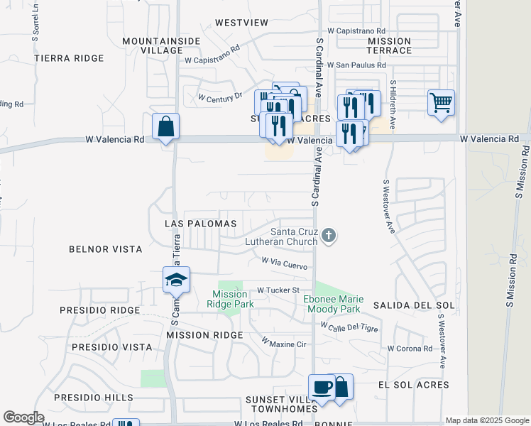 map of restaurants, bars, coffee shops, grocery stores, and more near 3016 West Calle Canario in Tucson