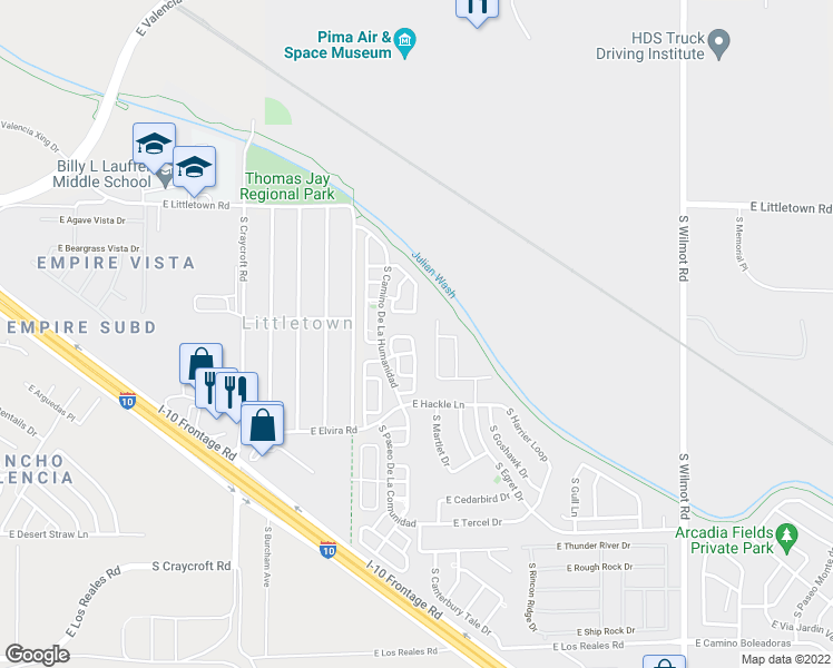 map of restaurants, bars, coffee shops, grocery stores, and more near 5811 East Camino Del AVANZO in Tucson