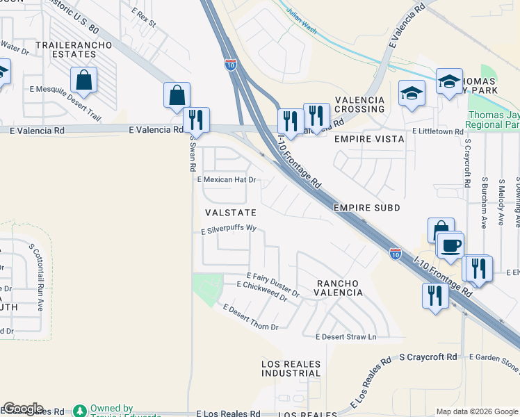 map of restaurants, bars, coffee shops, grocery stores, and more near 4900 East Butterweed Drive in Tucson