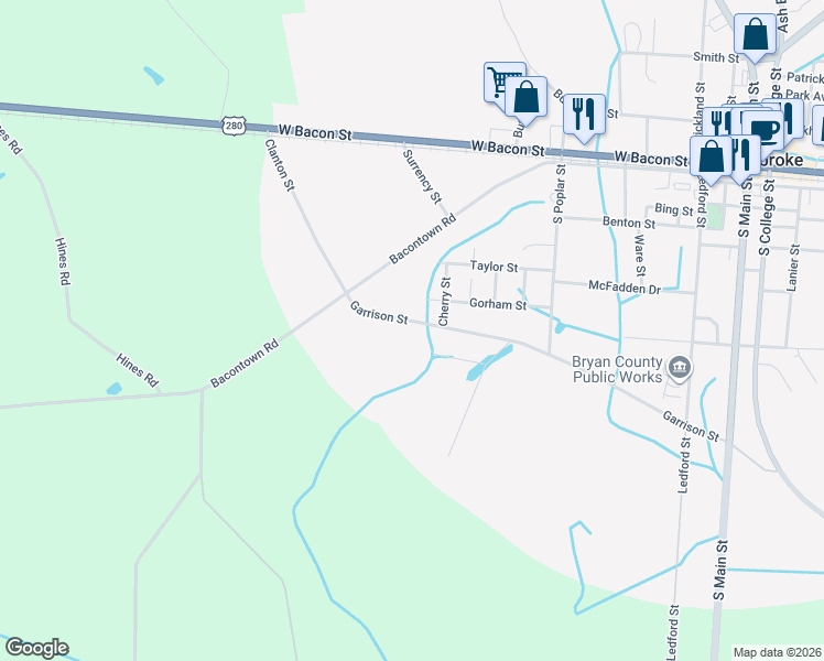 map of restaurants, bars, coffee shops, grocery stores, and more near 315 Garrison Street in Pembroke