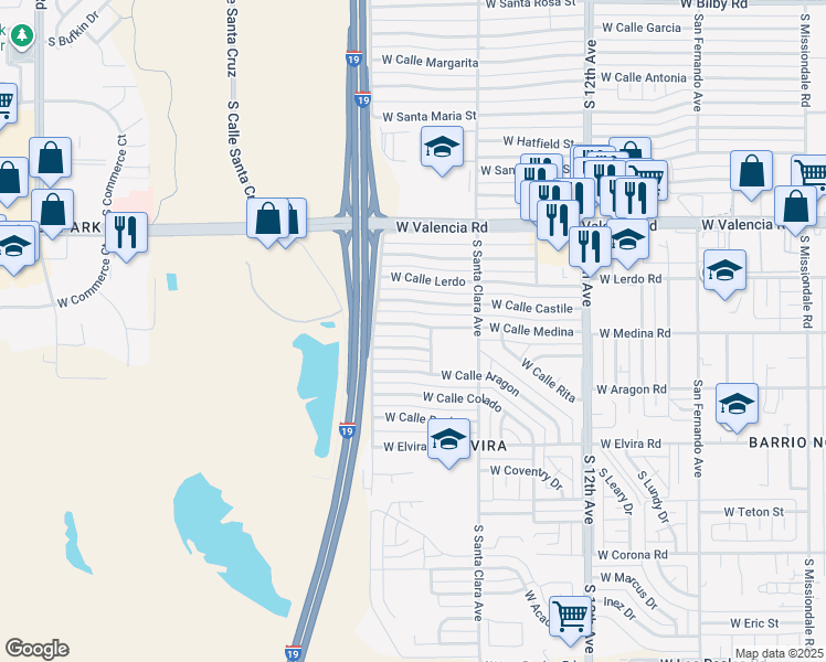 map of restaurants, bars, coffee shops, grocery stores, and more near 934 West Calle Sevilla in Tucson