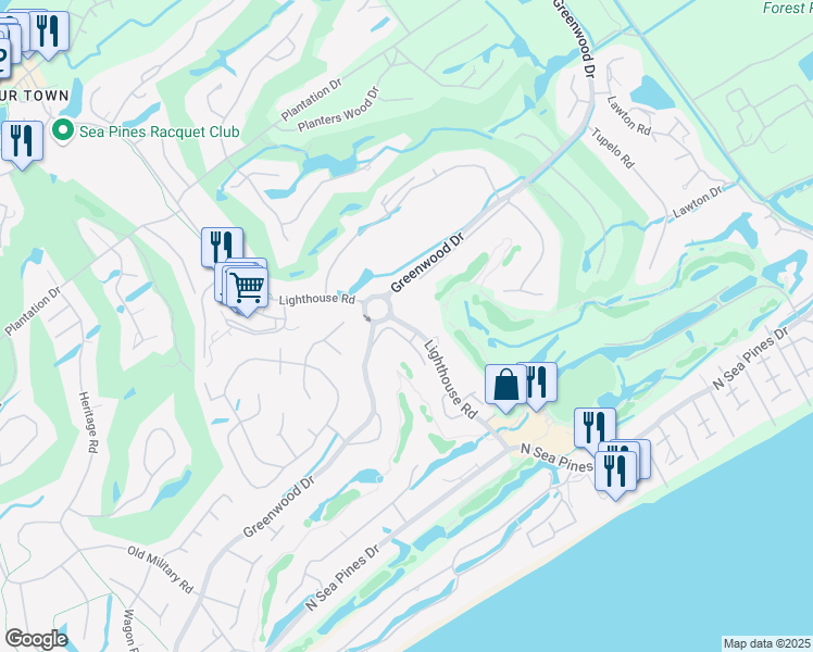 map of restaurants, bars, coffee shops, grocery stores, and more near 22 Lighthouse Road in Hilton Head Island