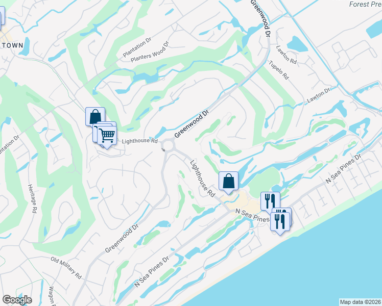 map of restaurants, bars, coffee shops, grocery stores, and more near 22 Lighthouse Road in Hilton Head Island