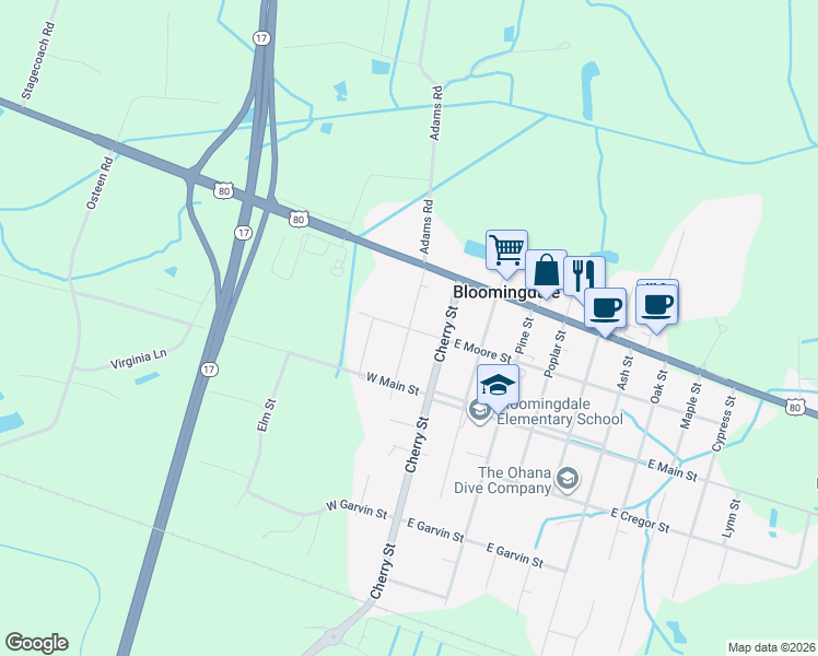 map of restaurants, bars, coffee shops, grocery stores, and more near 9 Walnut Street in Bloomingdale