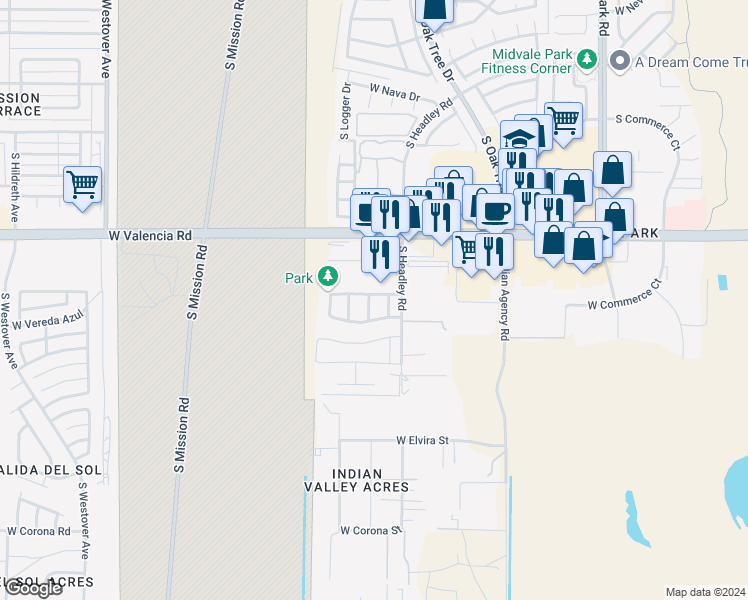 map of restaurants, bars, coffee shops, grocery stores, and more near 6637 South Luxor Way in Tucson