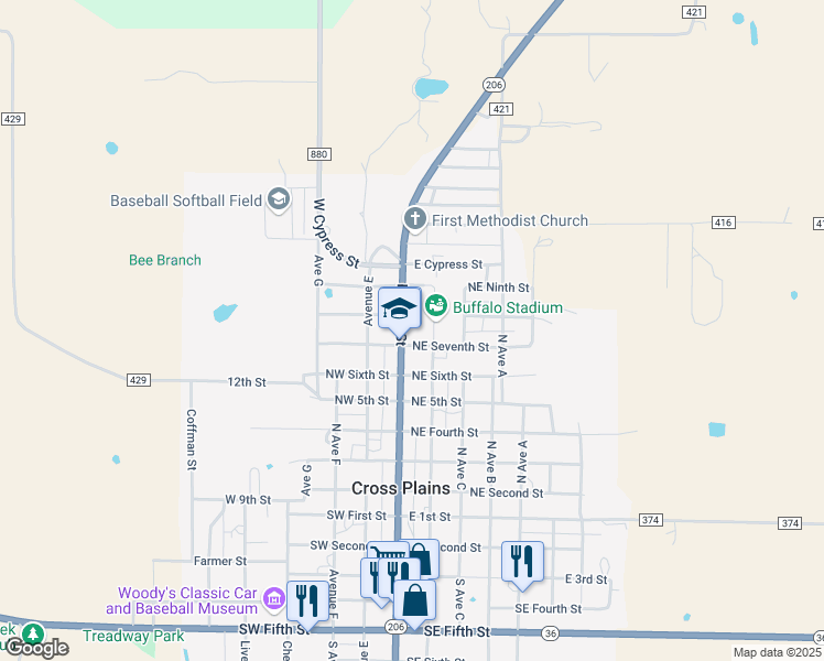 map of restaurants, bars, coffee shops, grocery stores, and more near 700 North Main Street in Cross Plains