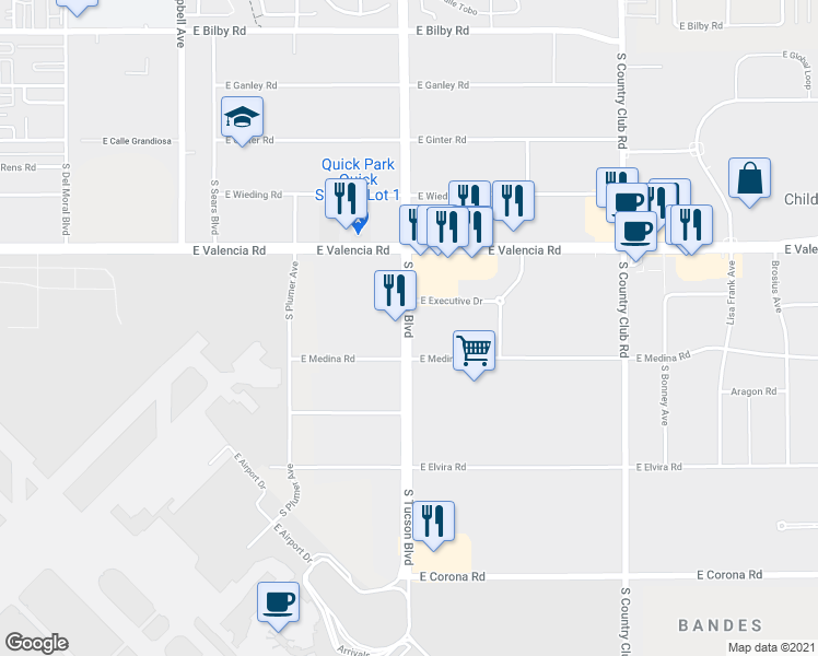 map of restaurants, bars, coffee shops, grocery stores, and more near 6639 S Tucson Blvd in Tucson