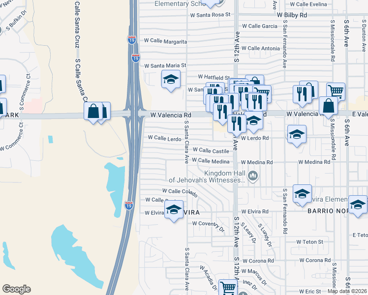map of restaurants, bars, coffee shops, grocery stores, and more near 802 West Calle Castile in Tucson
