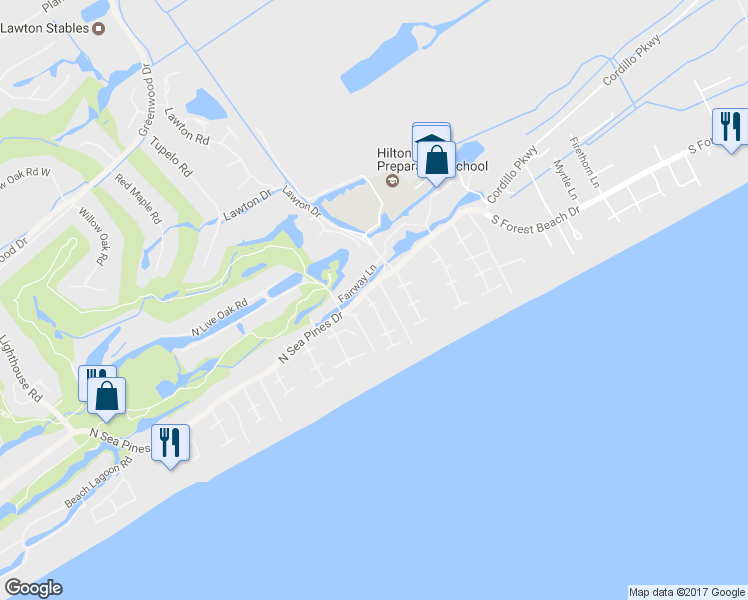 map of restaurants, bars, coffee shops, grocery stores, and more near 5 Wood Ibis Road in Hilton Head Island