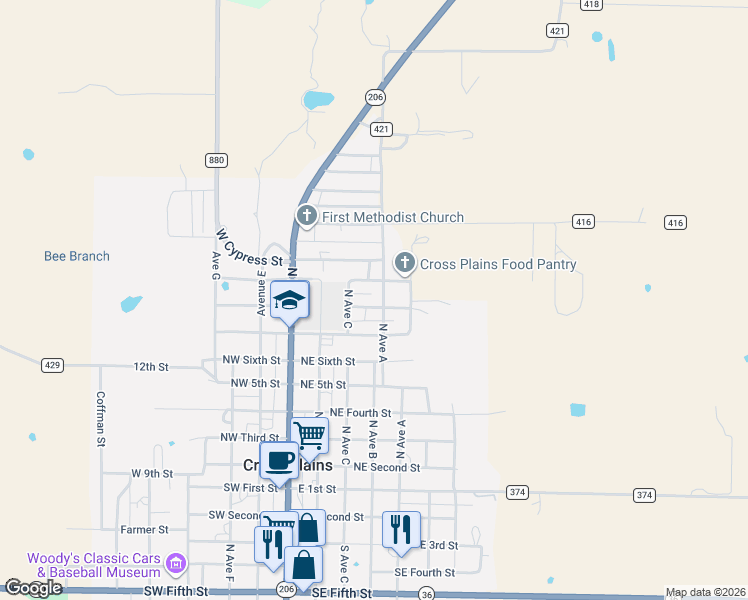 map of restaurants, bars, coffee shops, grocery stores, and more near 717 North Avenue A in Cross Plains