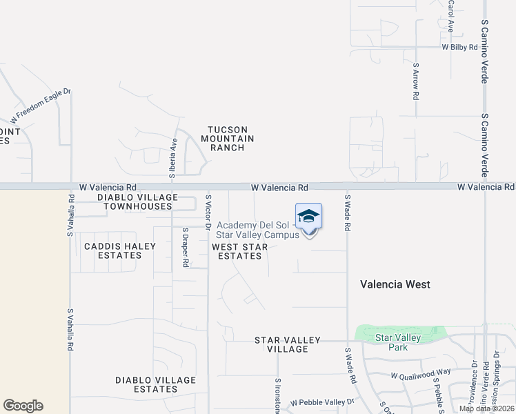 map of restaurants, bars, coffee shops, grocery stores, and more near 6581 South Star Diamond Place in Tucson