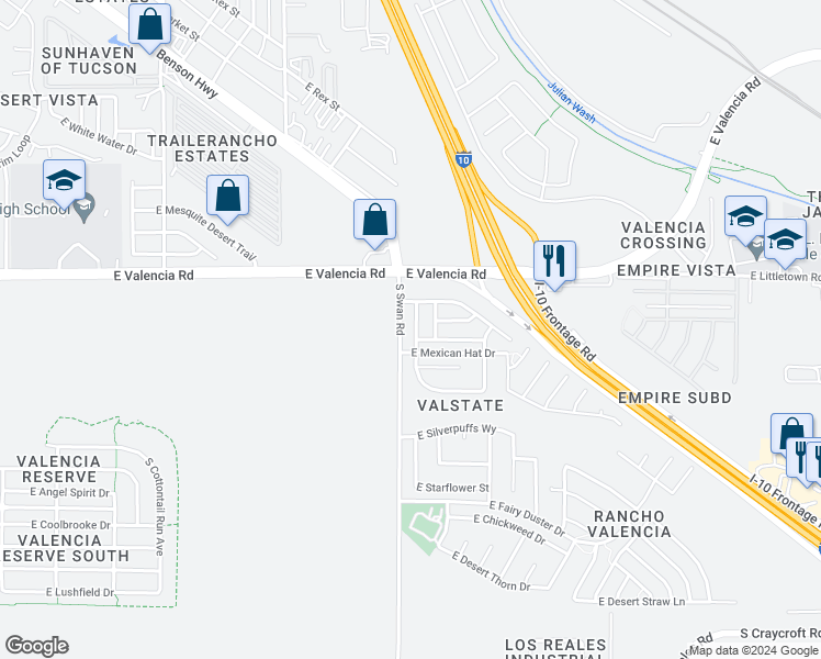 map of restaurants, bars, coffee shops, grocery stores, and more near 6604 S Chinese Lanterns Dr in Tucson