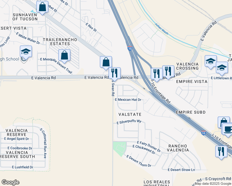 map of restaurants, bars, coffee shops, grocery stores, and more near 6604 South Chinese Drive in Tucson