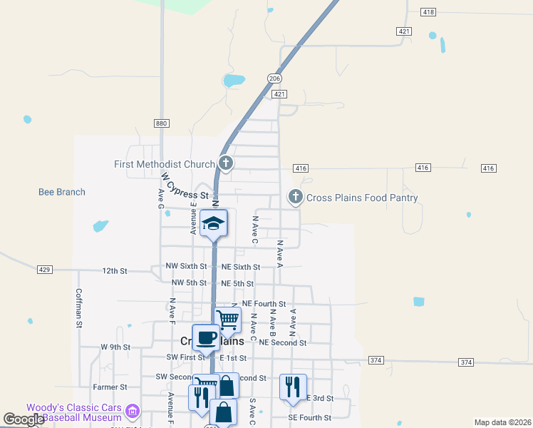 map of restaurants, bars, coffee shops, grocery stores, and more near 316 Northeast Ninth Street in Cross Plains