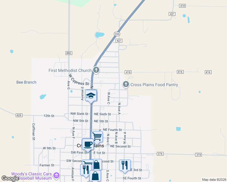 map of restaurants, bars, coffee shops, grocery stores, and more near 316 Northeast Ninth Street in Cross Plains