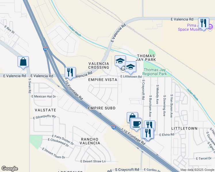 map of restaurants, bars, coffee shops, grocery stores, and more near 5253 East Beargrass Vista Drive in Tucson
