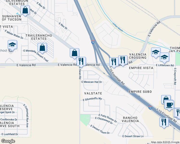 map of restaurants, bars, coffee shops, grocery stores, and more near 4788 East American Beauty Drive in Tucson