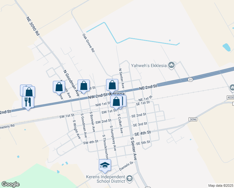 map of restaurants, bars, coffee shops, grocery stores, and more near in Kerens