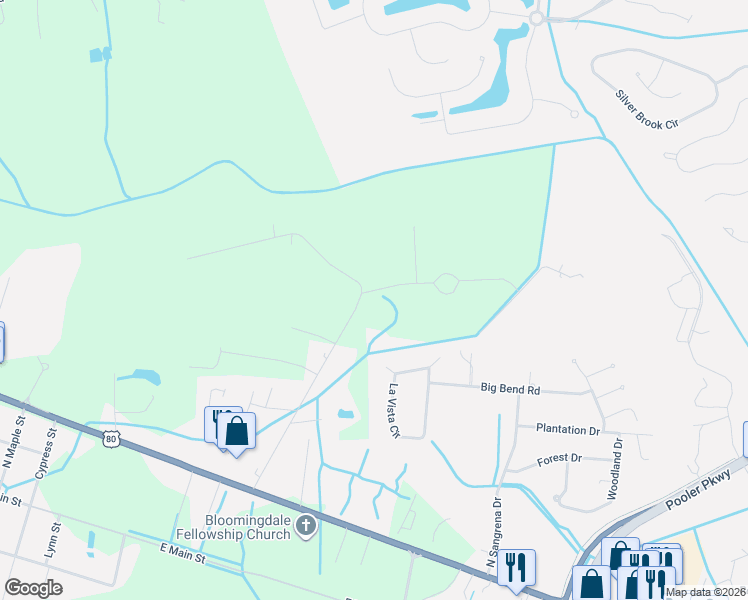 map of restaurants, bars, coffee shops, grocery stores, and more near 140 Conaway Road in Bloomingdale