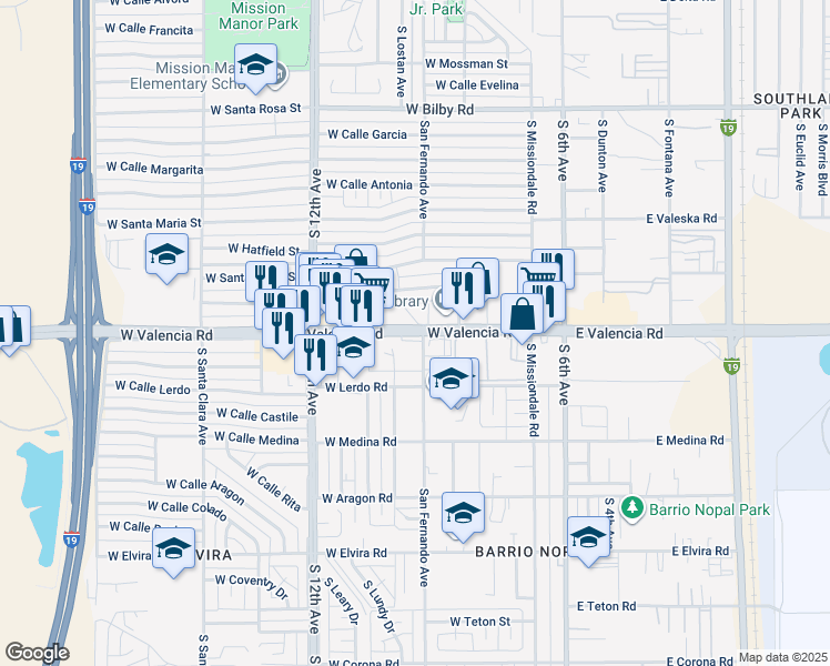 map of restaurants, bars, coffee shops, grocery stores, and more near in Tucson