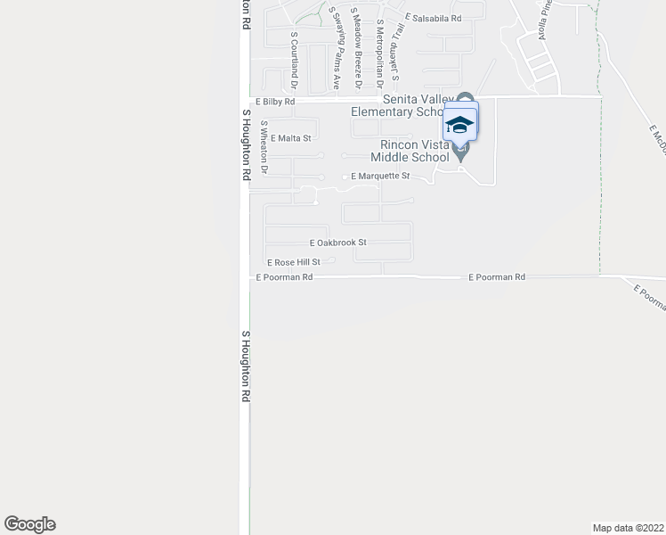 map of restaurants, bars, coffee shops, grocery stores, and more near 10498 East Rose Hill Street in Tucson