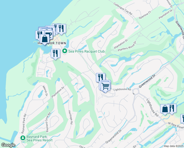 map of restaurants, bars, coffee shops, grocery stores, and more near 89 Lighthouse Road in Hilton Head Island