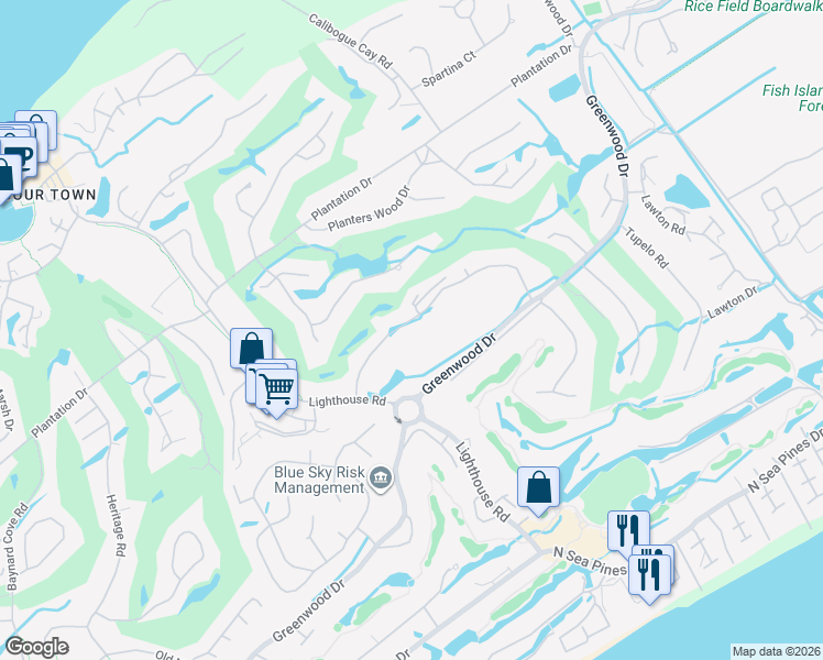 map of restaurants, bars, coffee shops, grocery stores, and more near 33 Willow Oak Road West in Hilton Head Island