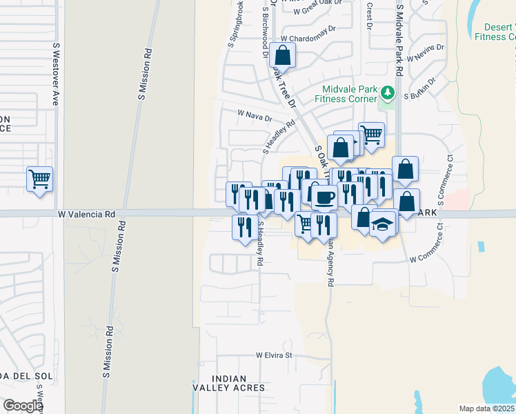 map of restaurants, bars, coffee shops, grocery stores, and more near 1070 South Headley Road in Tucson
