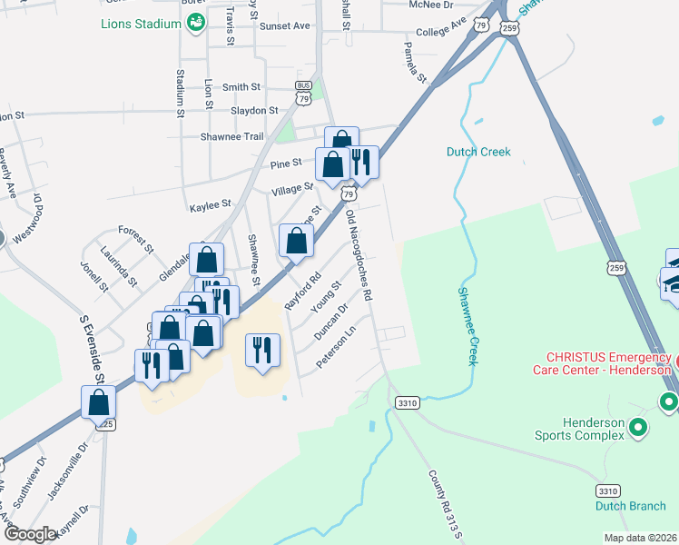 map of restaurants, bars, coffee shops, grocery stores, and more near 1506 Young Street in Henderson