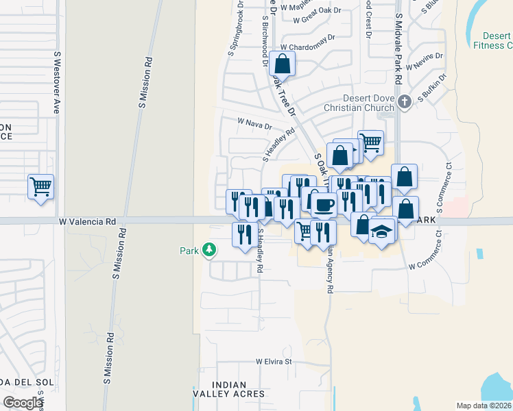 map of restaurants, bars, coffee shops, grocery stores, and more near 1070 South Headley Road in Tucson