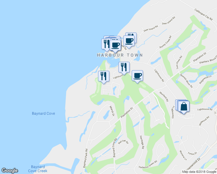 map of restaurants, bars, coffee shops, grocery stores, and more near 3 Genoa Court in Hilton Head Island