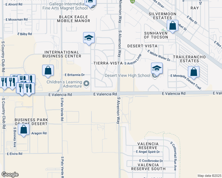 map of restaurants, bars, coffee shops, grocery stores, and more near 3880 East Bright View Street in Tucson