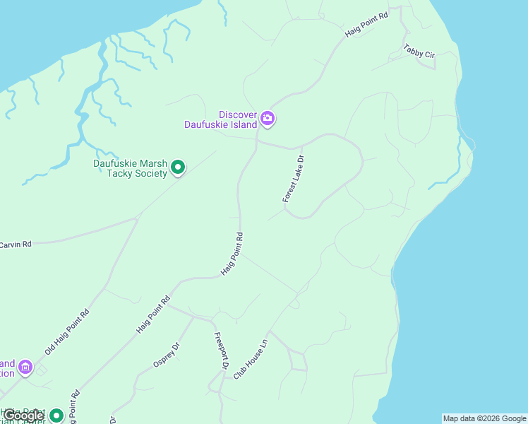 map of restaurants, bars, coffee shops, grocery stores, and more near 5 Pine Swallow Court in Daufuskie Island