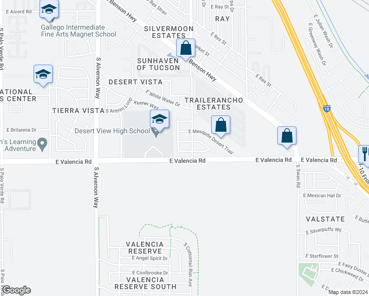map of restaurants, bars, coffee shops, grocery stores, and more near 4249 East Cholla Desert Trail in Tucson
