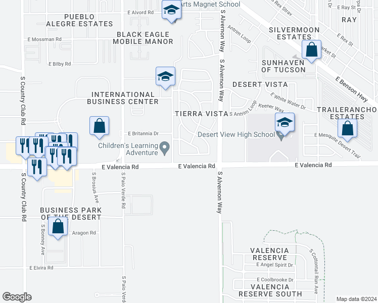 map of restaurants, bars, coffee shops, grocery stores, and more near 3775 East Bright View Street in Tucson