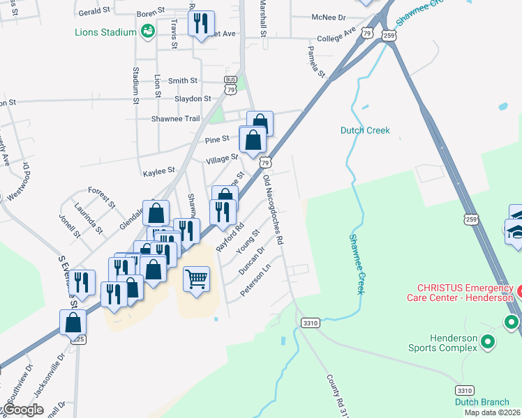 map of restaurants, bars, coffee shops, grocery stores, and more near 1506 Young Street in Henderson