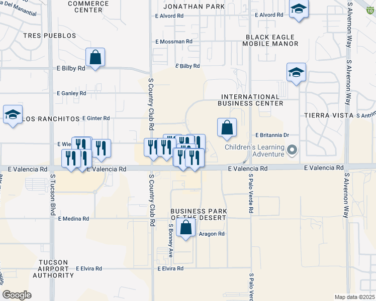 map of restaurants, bars, coffee shops, grocery stores, and more near 3285 East Hemisphere Loop in Tucson