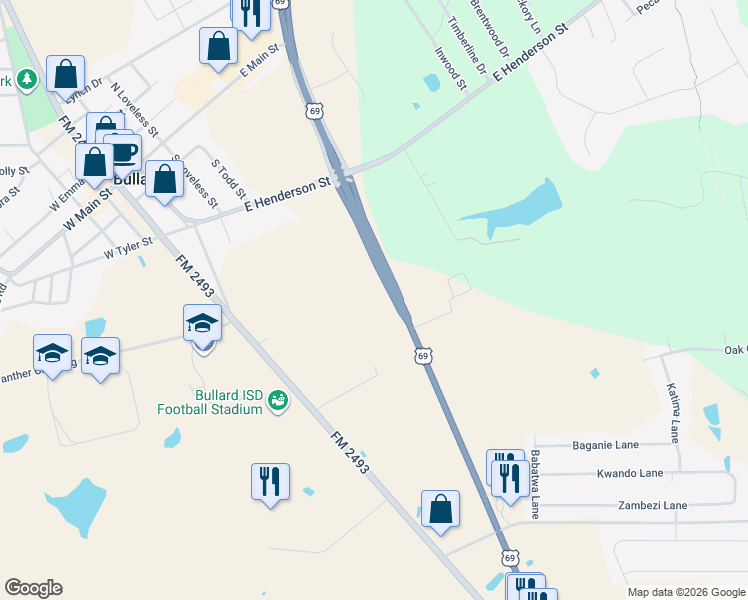 map of restaurants, bars, coffee shops, grocery stores, and more near 412 Doctor M Roper Parkway South in Bullard