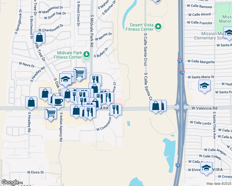 map of restaurants, bars, coffee shops, grocery stores, and more near 1453 West Bronte Place in Tucson